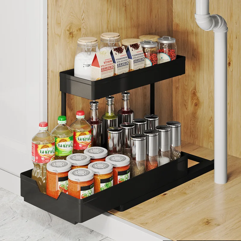

Kitchen Sink Organizer Under Sink Storage Organizer 2 Tier Drawer Basket Pull Out Under Sink Spice Rack Drawer Organizer Shelf