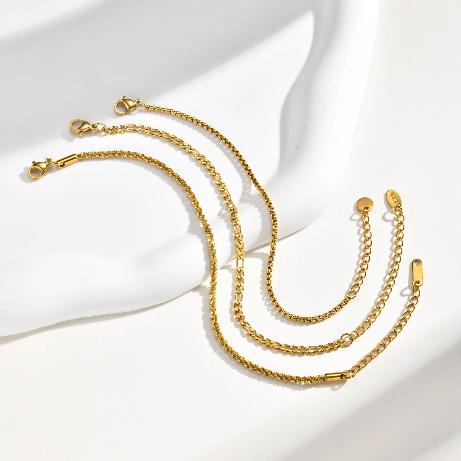 Vnox Edelstahl-Armband-Set für Damen, goldfarbene Kette, 3 Stück/Set, geschichteter Schmuck, verstellbar, 16–21 cm, trendige Armbänder, Geschenk – Detail 14