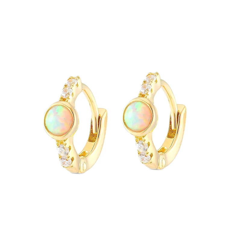 

Luxury Micro Inlaid Cubic Zircon Circel Earrings 925 Sterling Silver Gradient Opal Hoop Earring Korean Jewerly For Women