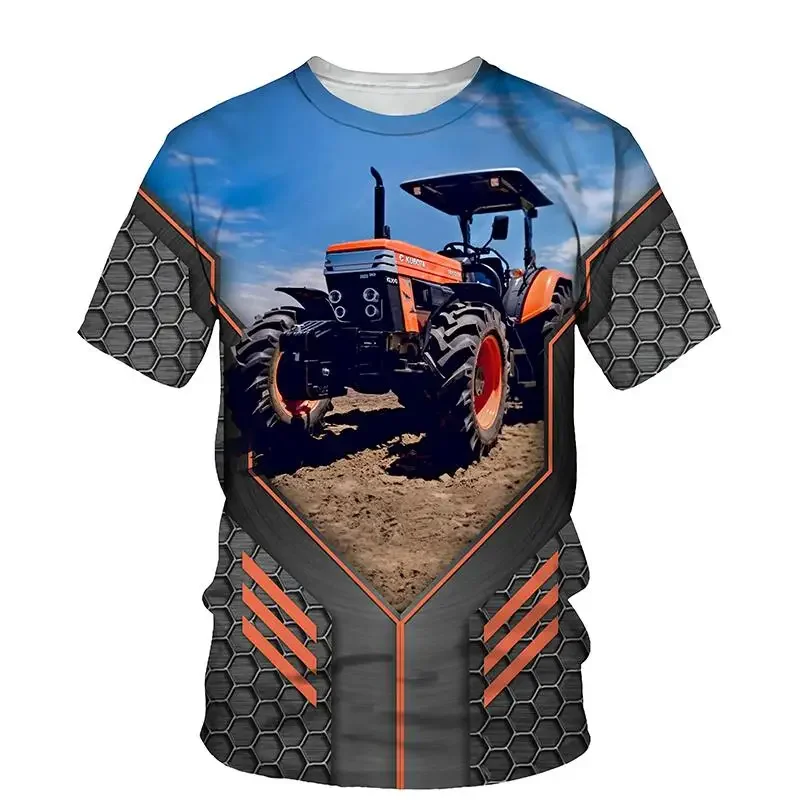 

Summer New Fashion 3D Printed Truck Tractor O Collar Short Sleeve Loose Comfortable Breathable Top Quick Drying Men's Clothing