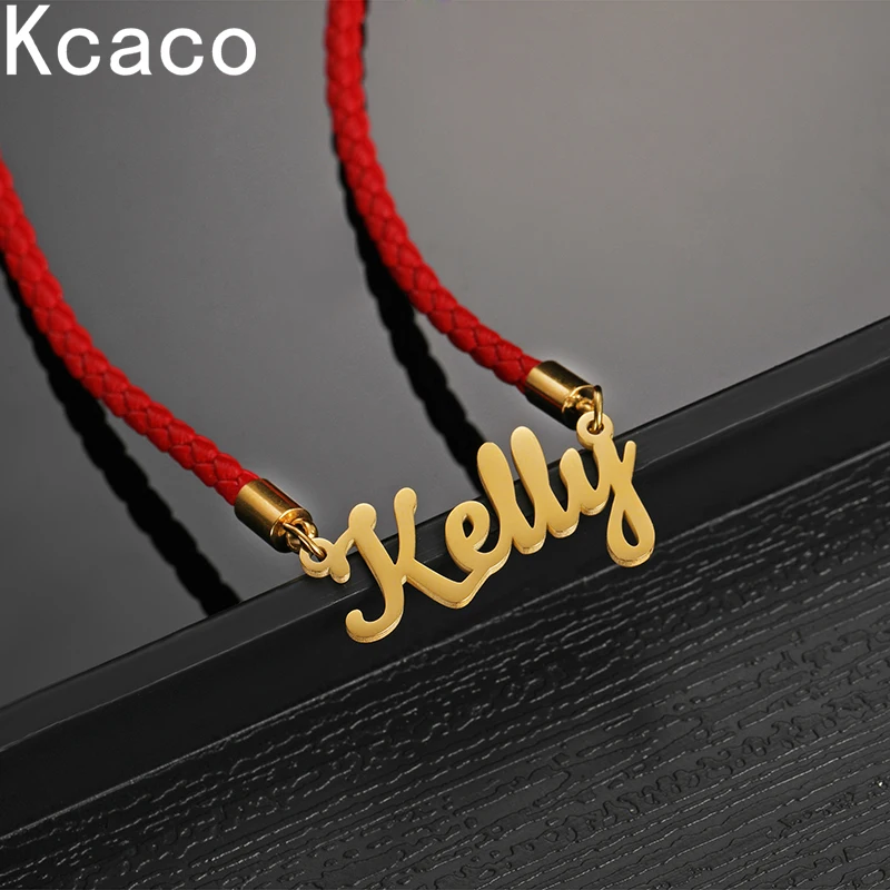 

Customized Name Necklace with Red Black Rope Chain Stainless Steel Crown Pendant Choker for Women Men Personalized Jewellery