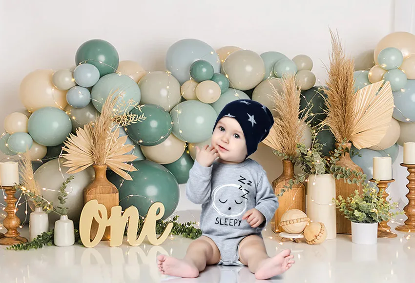 Mehofond Photography Background Pink Floral Balloon Baby Girl Boy First Birthday Party Cake Smash Portrait Backdrop Photo Studio Photo Backdrop