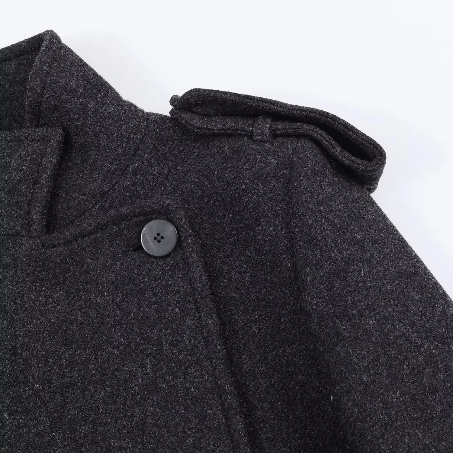 HH Frauen Winter Mode Vielseitig Gemischt Lange Woolen Jacke Weibliche Casual Stehkragen Schulter Dekoration Tasche Mantel Mujer – Detail 6