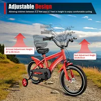 Vélo d'apprentissage rouge pour enfants de 14 pouces, vélo pour enfants avec 2 roues d'apprentissage réglables, vélo d'exercice pour enfants 5