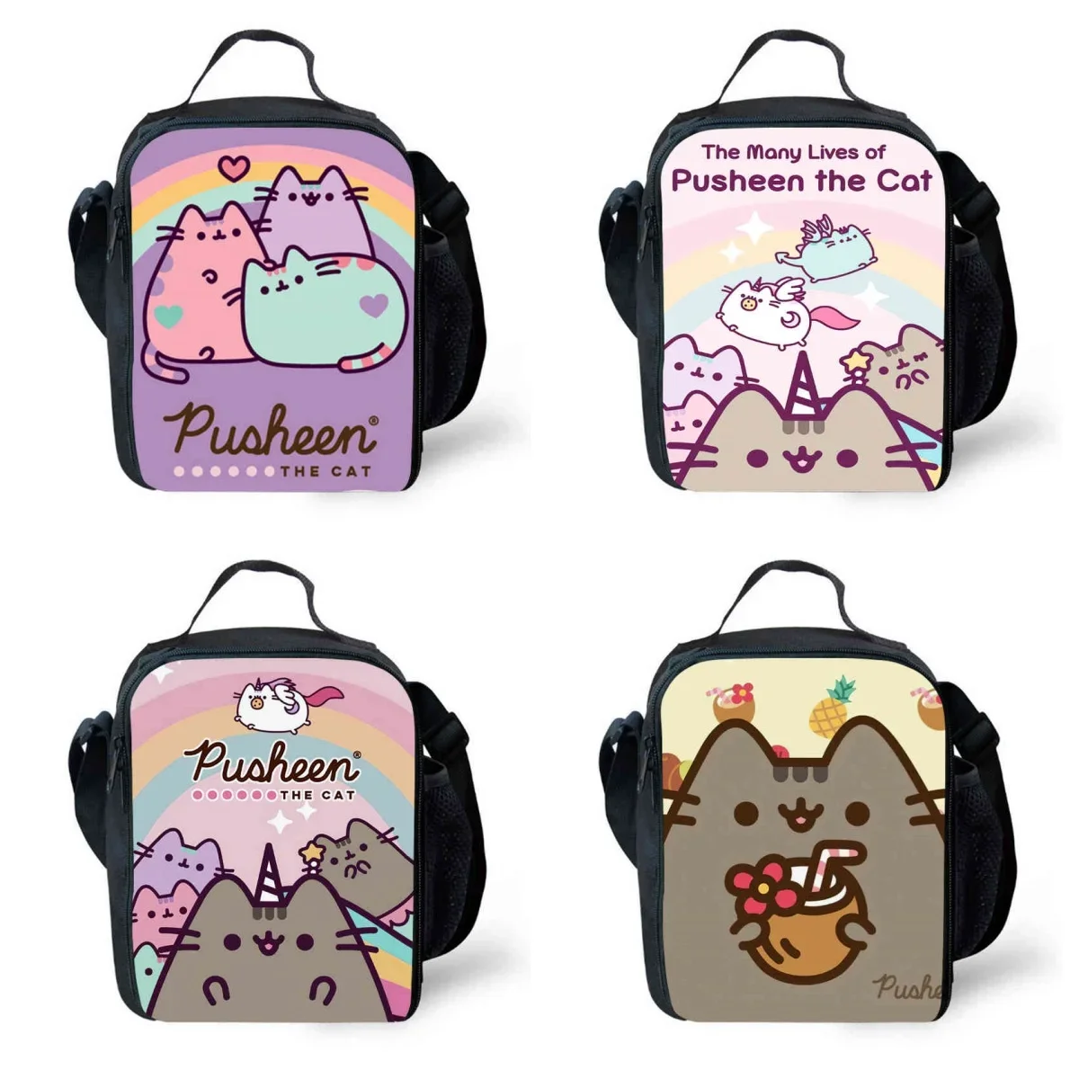 Lunch bags for Child,Cartoon School Picnic Bags for Girls Boys,Cute Push-een Cat Kids Insulation Cooler Bags Aged 4-10 years