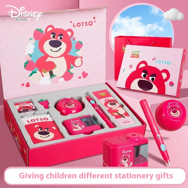 MINISO Lotso Elsa 사랑스러운 전기 문구 세트, 고급 선물 상자, 학생 생일 선물, 어린이 학습 용품