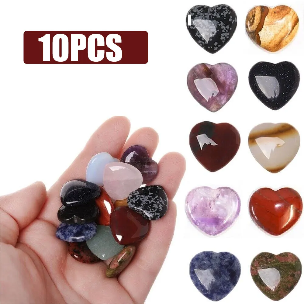 

10pc/set Natural Heart Shaped Crystals Stones Mini 2cm Ornaments Reiki Rose Quartz 7 Chakras Energy Healing Gemstones Home Decor