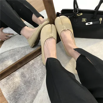 2026 New Spring Fashion Soft Leather Split Toe Women Tabi Ballet Flats Comfortable Walking Lazy Loafers Casual Girls Dance Shoes 1
