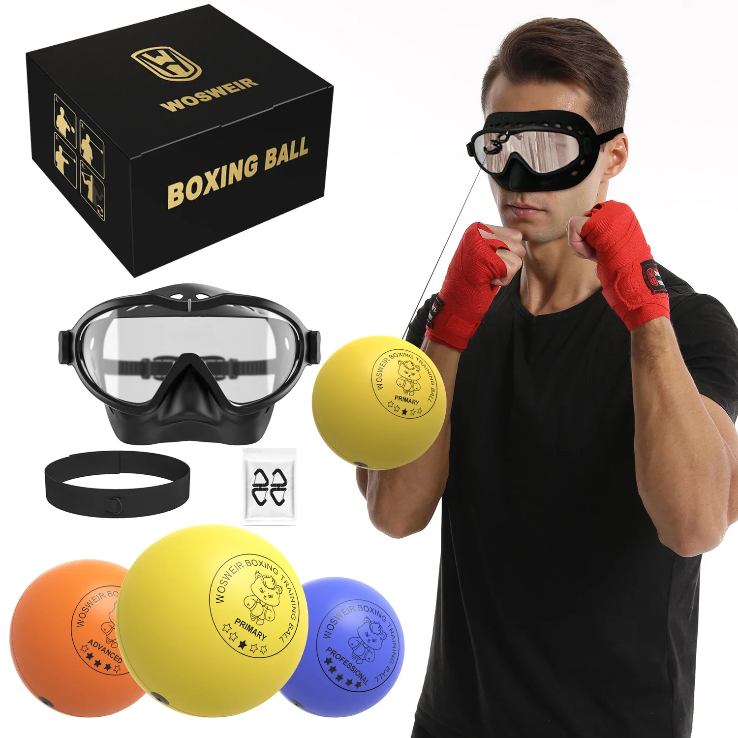 WOSWEIR-Head-Mounted Reaction Ball Sport Safety Sparring Equipment Protective Headgear for Total Care