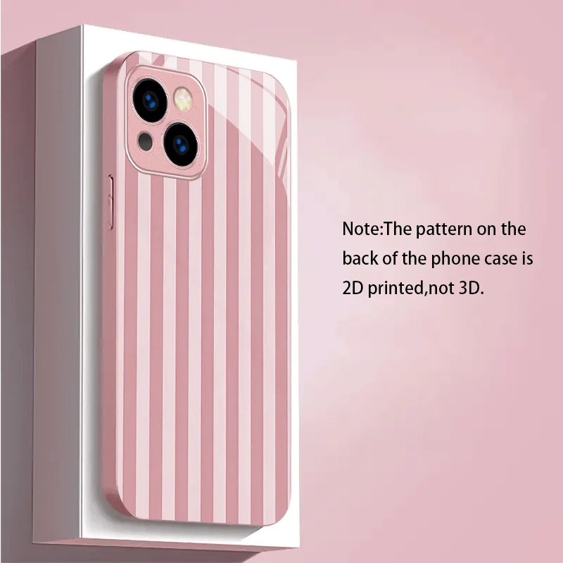 Pink Stripes Tempered Glass Phone Case