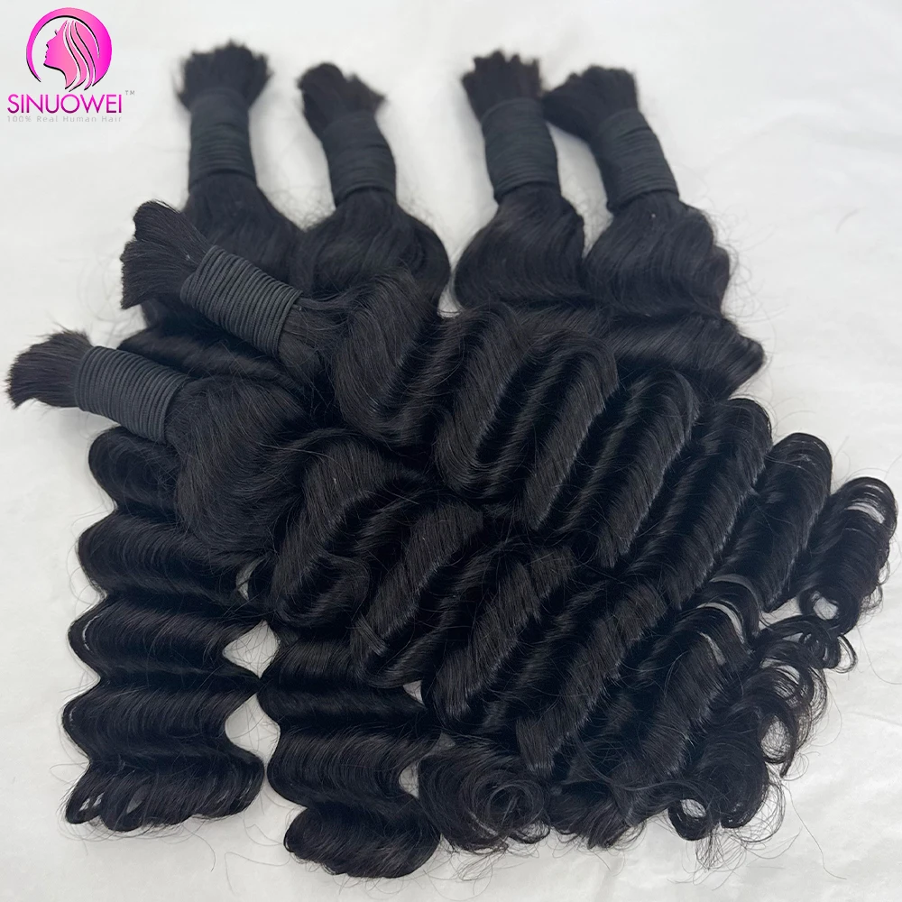 Human Braiding Hair 3 Bundles Deep Wave Bulk Human Hair For Braiding Extension Natural Color No Weft Deep Curly Braiding Hair 3