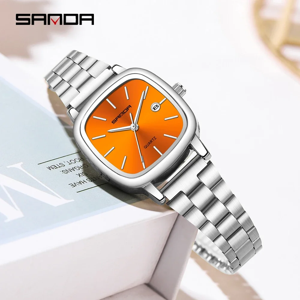 Sanda 2026 Couple Quartz Watch Men's and Women's Square Watch 3ATM Waterproof Calendar Simple and Elegant Women's Watch 3278
