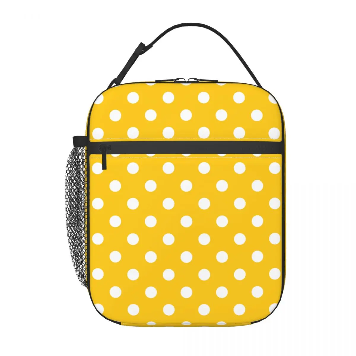 Yellow White Polka Dot Thermal Insulated Lunch Bags Resuable Lunch Container for Kids School Children Multifunction Food Box
