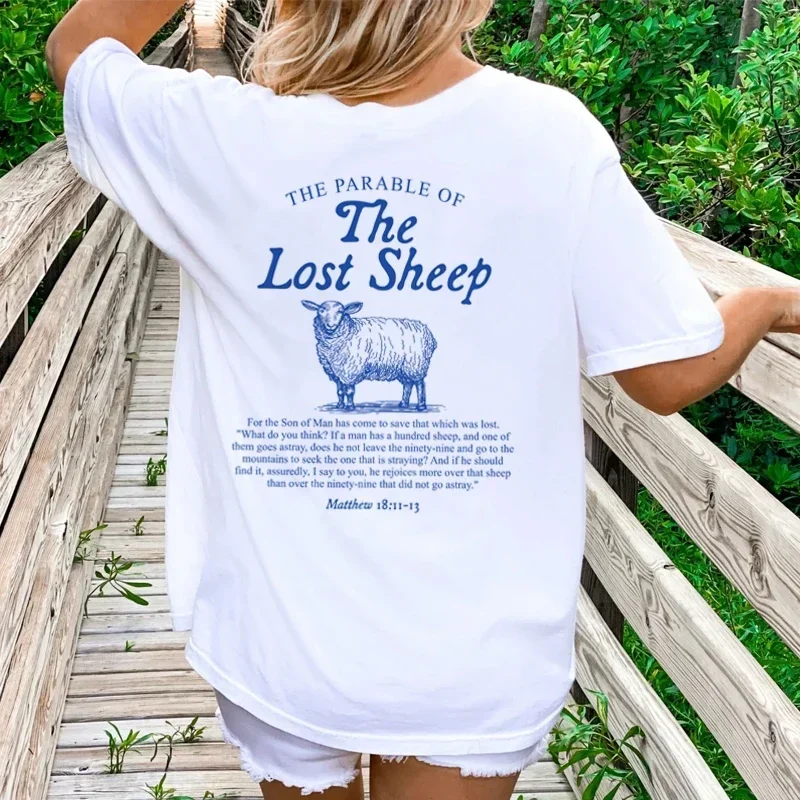 HB008-Sheep Back Print Women T-Shirts Christian Inspirational Graphic T Shirt God Worship Tees Bible Verse Religious Tops Gifts 2