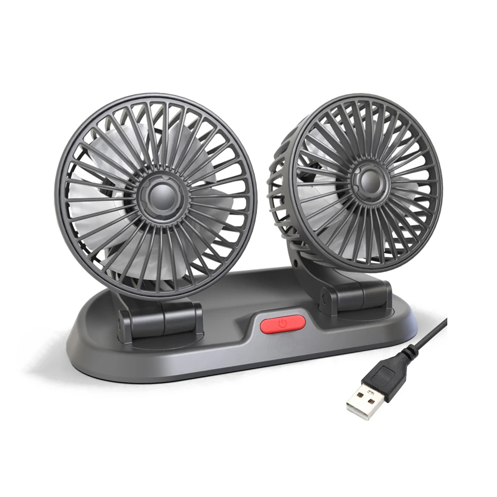 

Car Cooling Fan 360 Adjustable Dual Head Air Motor Low Noise Automobile Vehicle Micro USB SUV RV Truck Boat