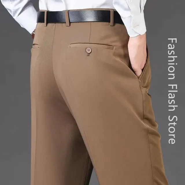 Flat Suit Pants Men High Waist Black Khaki Red Casual Business  Dress Trousers For Male Formal Mens Pant 2023 Thicken Autumn