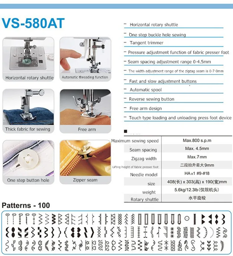 Description Picture 4 of item110-220V Heavy-duty Metal Sewing Machine 99 Types Of Zigzag Patterns With Locking Edges Electron Household Clothing Sewing Tool