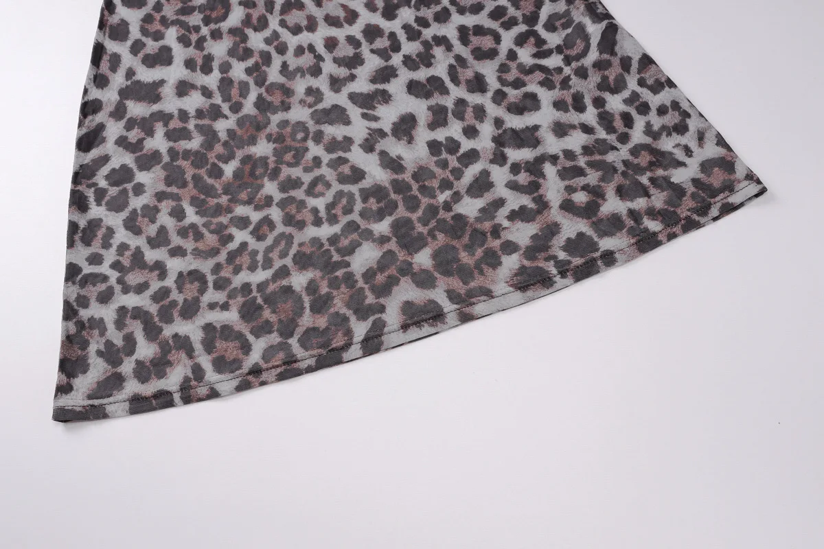 JULISSA MO Conjunto de dos piezas con estampado de leopardo para mujer, vestido sexy transparente de manga larga, vestido femenino de otoño ajustado, elegante, para fiesta y club.