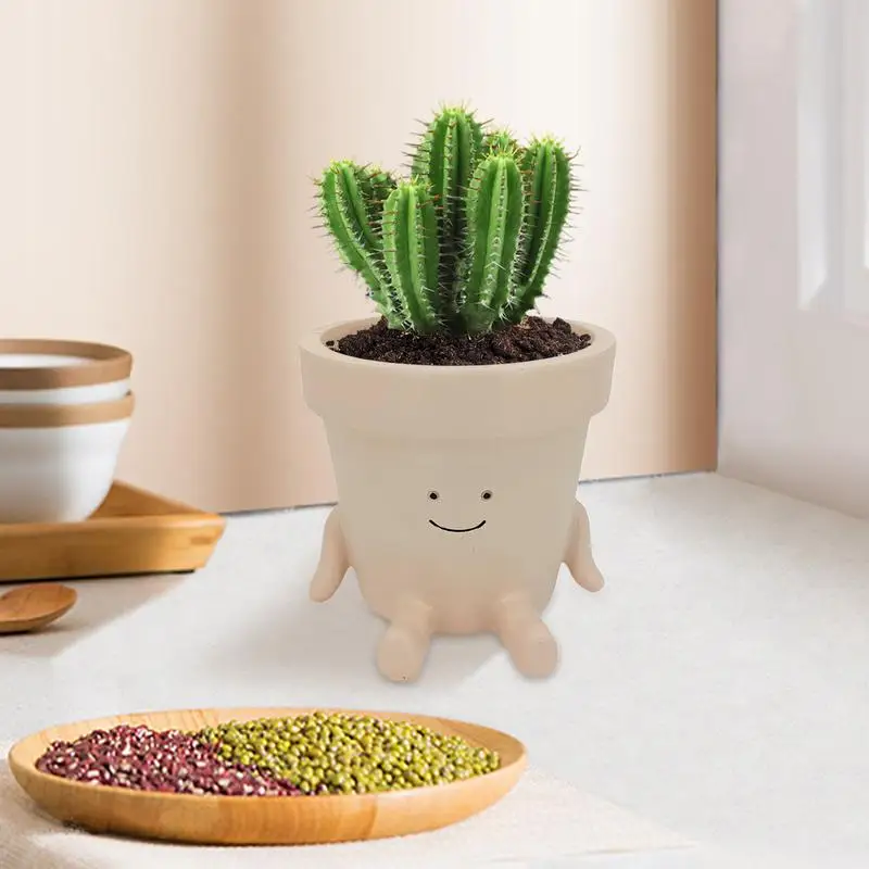 Cute Indoor Plant Pots Resin Indoor Cactus Sitting Plant Pot Decorative Novelty Planter Head Planter Garden Pots For Gardening