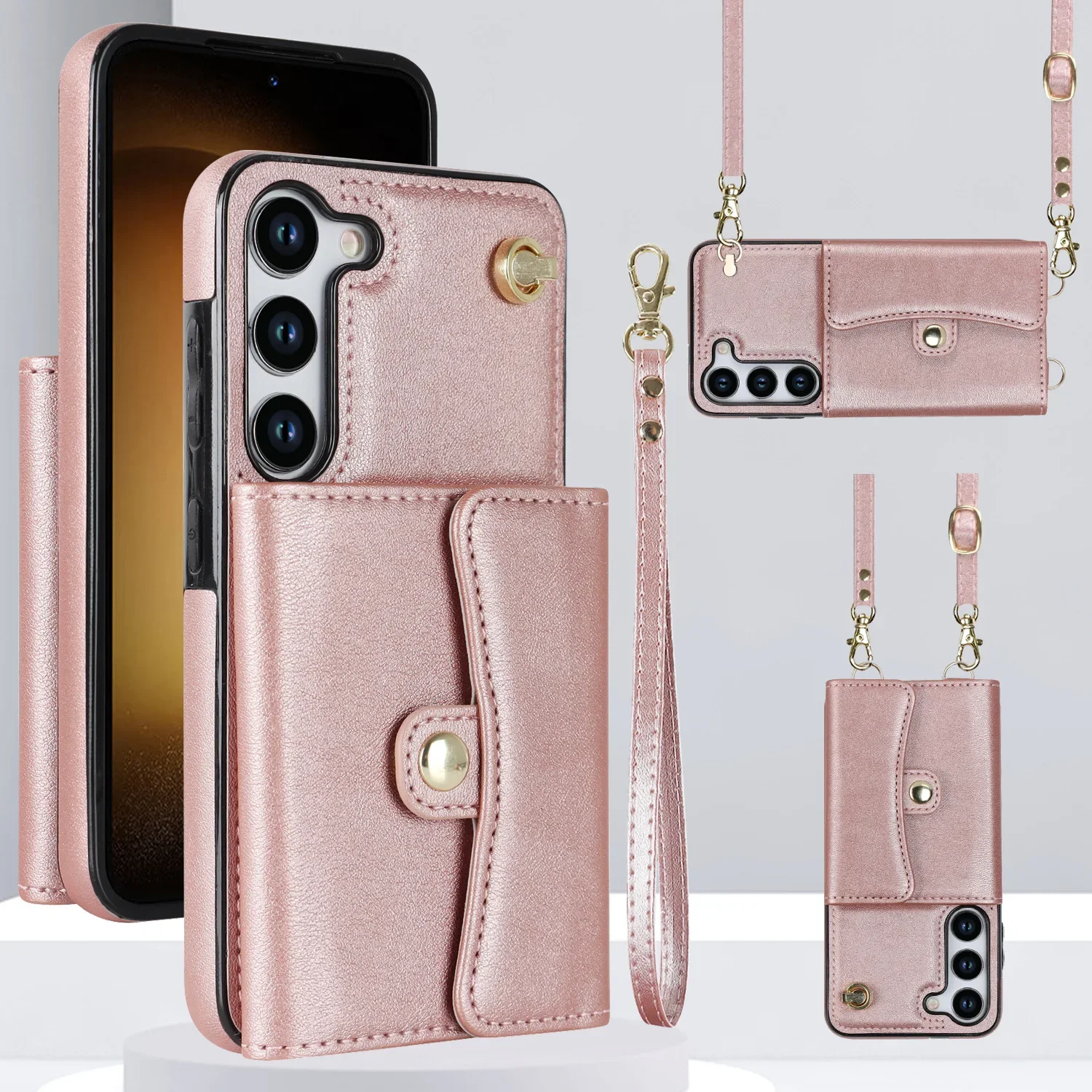 Elegant Wrist Strap Crossbody Phone Case with Wallet Card Holder