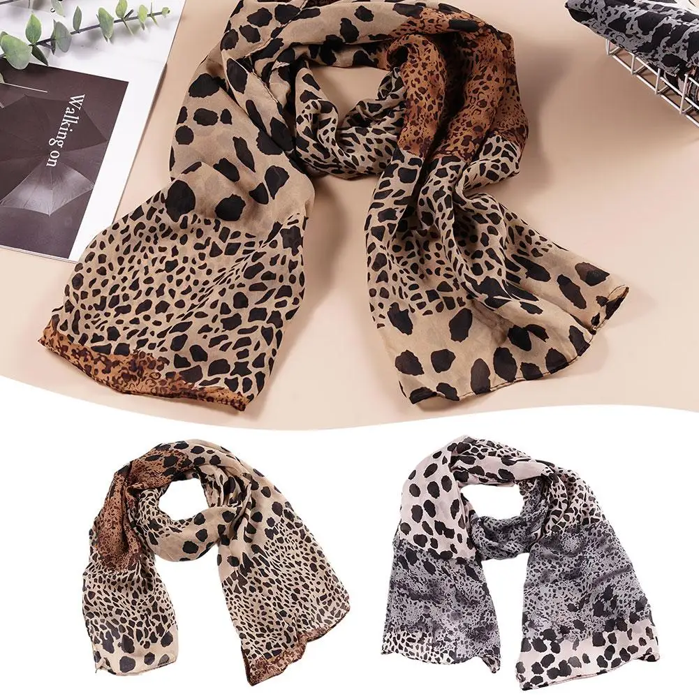 Women Leopard Print Chiffon Scarf scarf accessories knitting scarf Scarves Fashion Women Soft Long Shawls Printed Multifunction Winter Ladies Style Silk Scarf