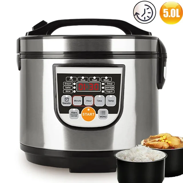 Cuiseur à riz numérique 5L, multicuiseur 700W avec écran LED et pot antiadhésif, fonction maintien au chaud, cuiseur vapeur pour repas en famille 1