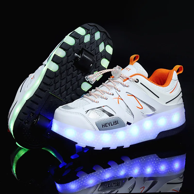 

Breathable Children LED Shoes USB Charging Fashion Air Mesh Boys & Girls Sneakers Kids Roller Skates Size 28-40