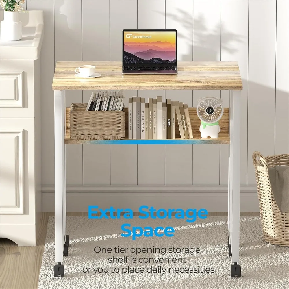 Folding Desk Small Rolling Desk with Storage Shelf,24.8 inch Foldable Computer Desk with Wheels for Small Space,Easy Assembly 6