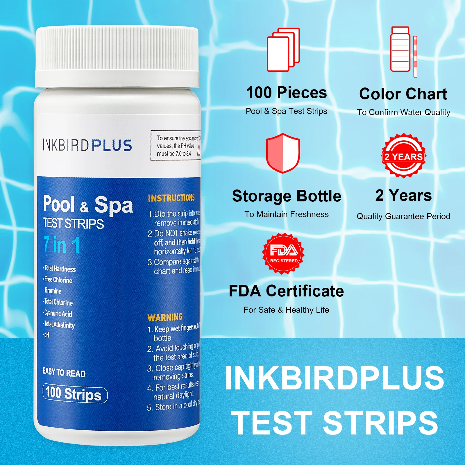 Фото Тест-полоски INKBIRDPLUS 7 в 1 для определения качества воды, 100 шт. №2