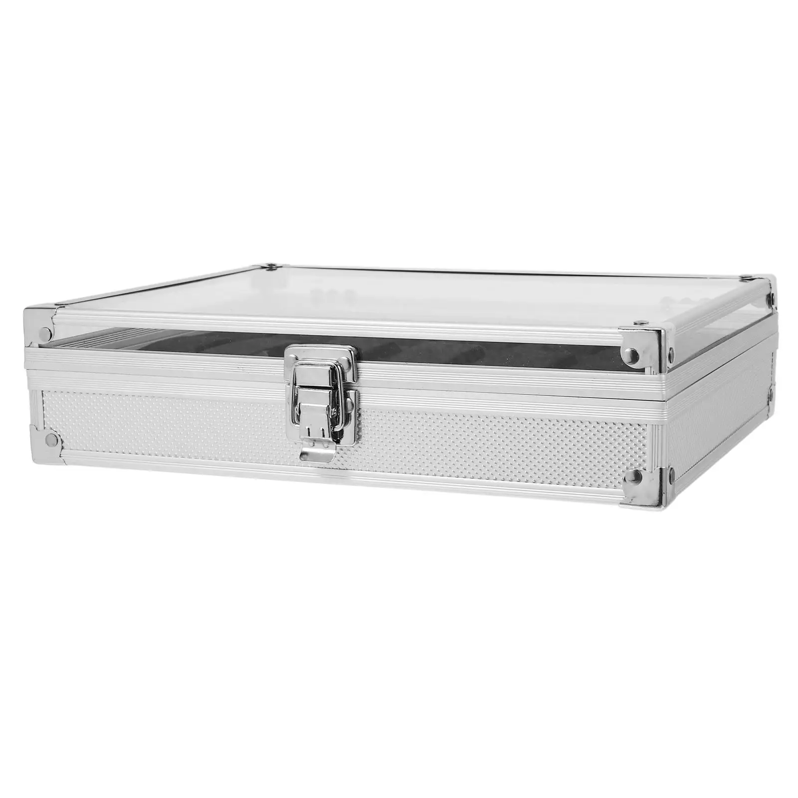 Aluminum Alloy Watch Box Lightweight Durable Transparent Top 12 Grid Slots Foam Lined Dustproof Storage Display Case Watches