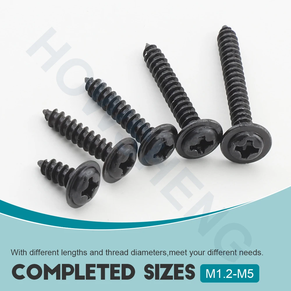 Cross Round Head Self Tapping Screw HOWSHENG PWA Screw M1.2 M1.4 M2 M5 Black Plated Pan Head Phillips Tapping Screws