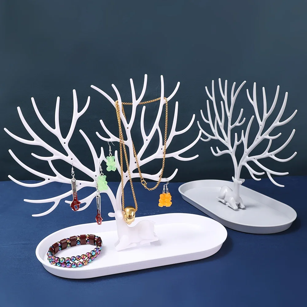 Description Picture 2 of itemJewelry Display Stand Tray Tree Storage Rack Earrings Necklace Ring Desktop Organizer Holder Makeup Decoration Accessories