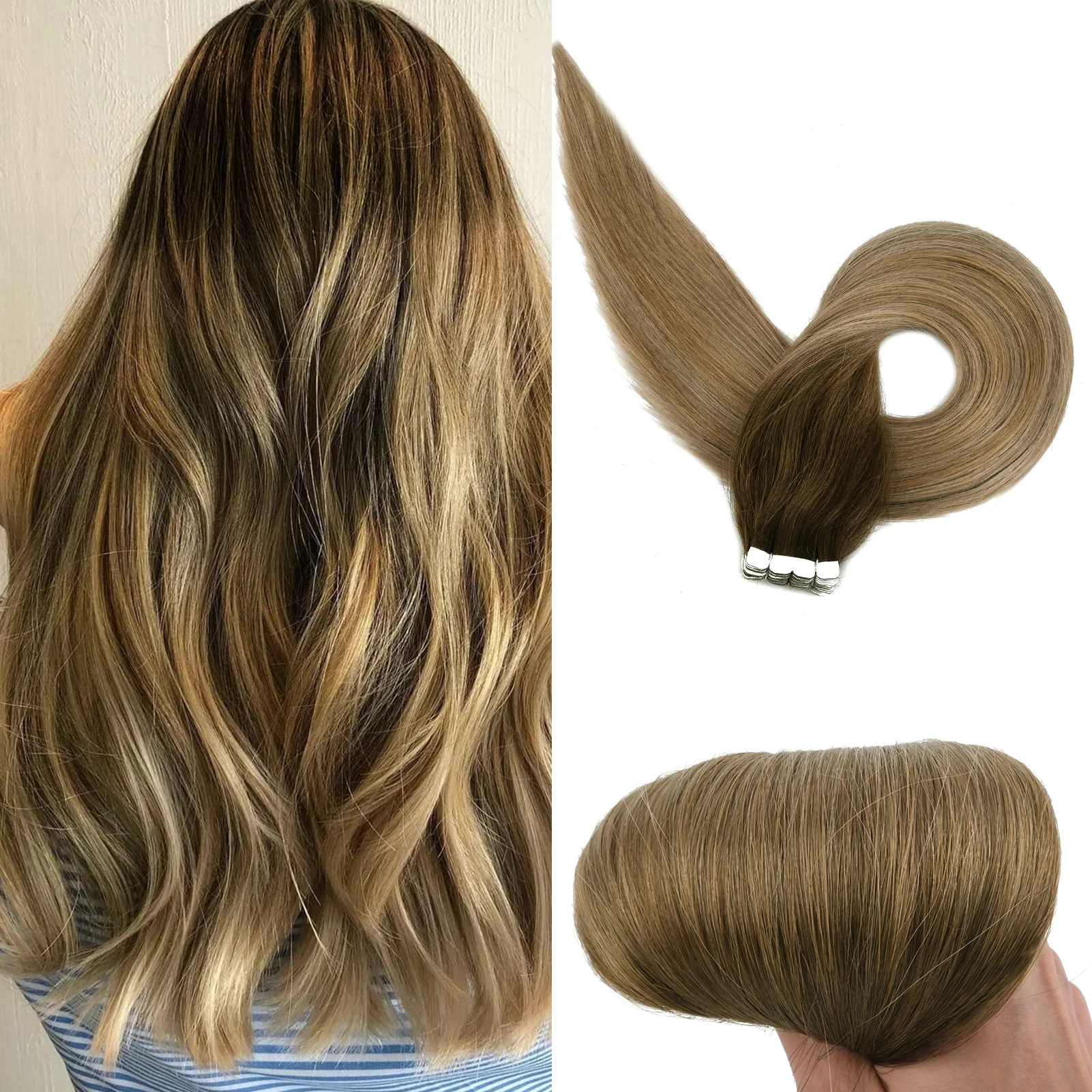 

Neitsi Ombre Tape in Natural Human Hair Extensions 100% Real Adhesive Human Hair Seamless Skin Weft Tape Glue On Hair 12"-20"