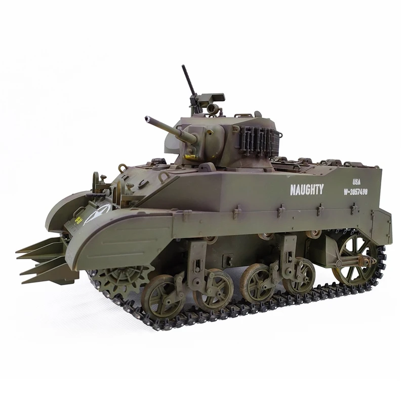 쿨뱅크 US M5A1 스튜어트 원격 조종 탱크 1/16 스케일 2.4G RC 시뮬레이션 군사 모델 장난감 (성인 및 어린이용)