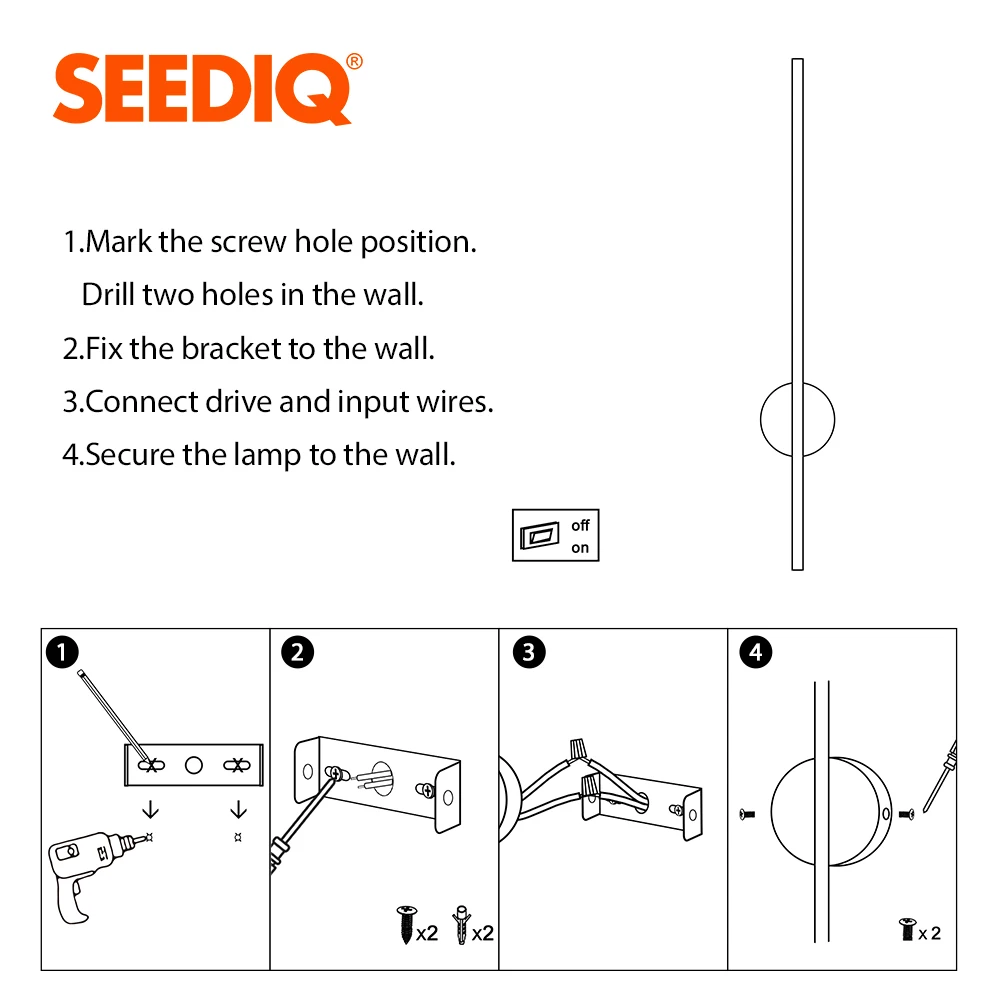 LED Wall Lamp SEEDIQ Modern Led Wall Light Rotatable Black White Silver Wall Lamp AC85-265V Sconce Light 100 120cm Long