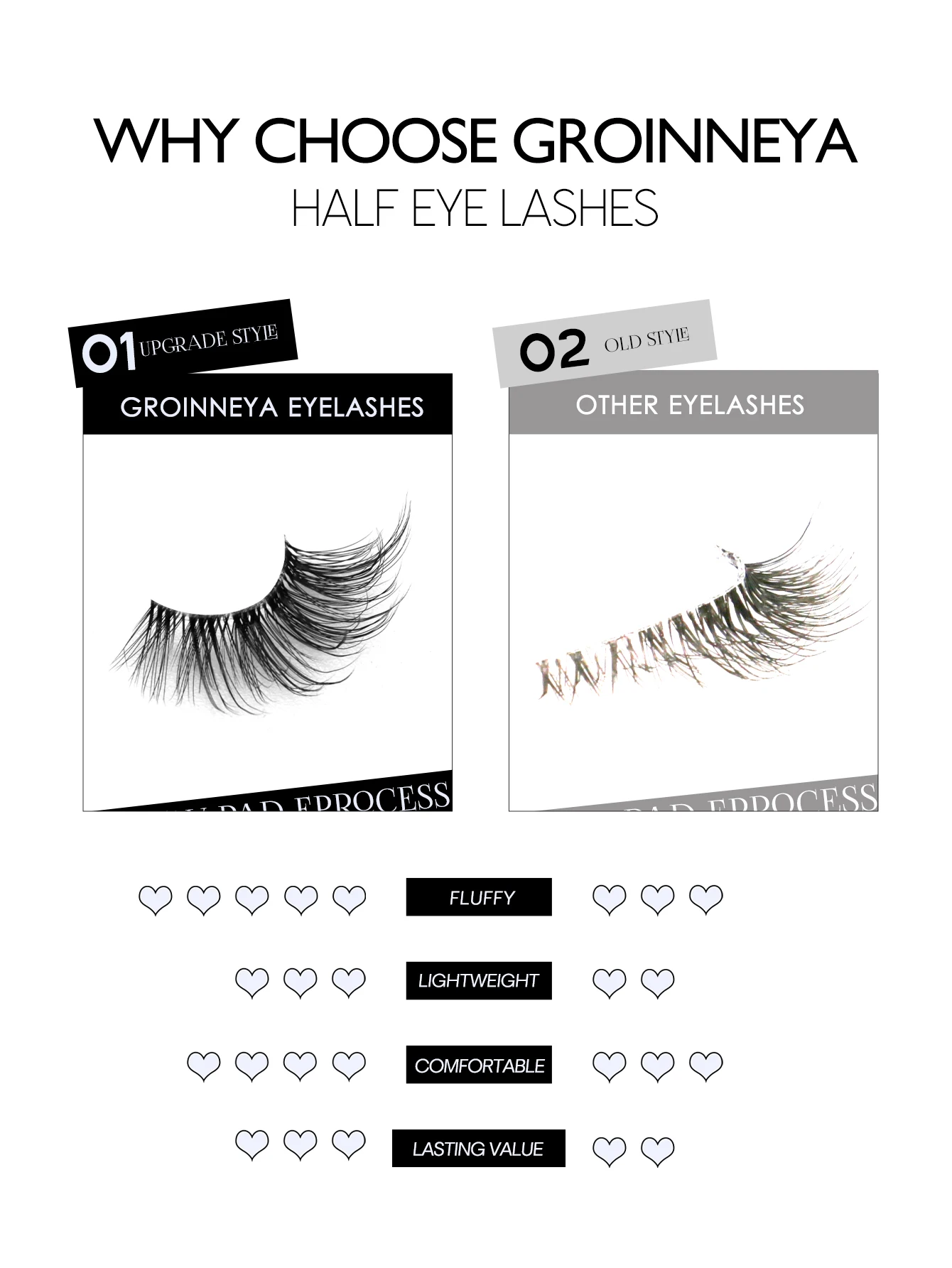 GROINNEYA Half Eyelash Cat Eye Lashes Soft Full Thick Wispy Eyelash Winged End Eye Elongated Eyelash Extension Makeup 4