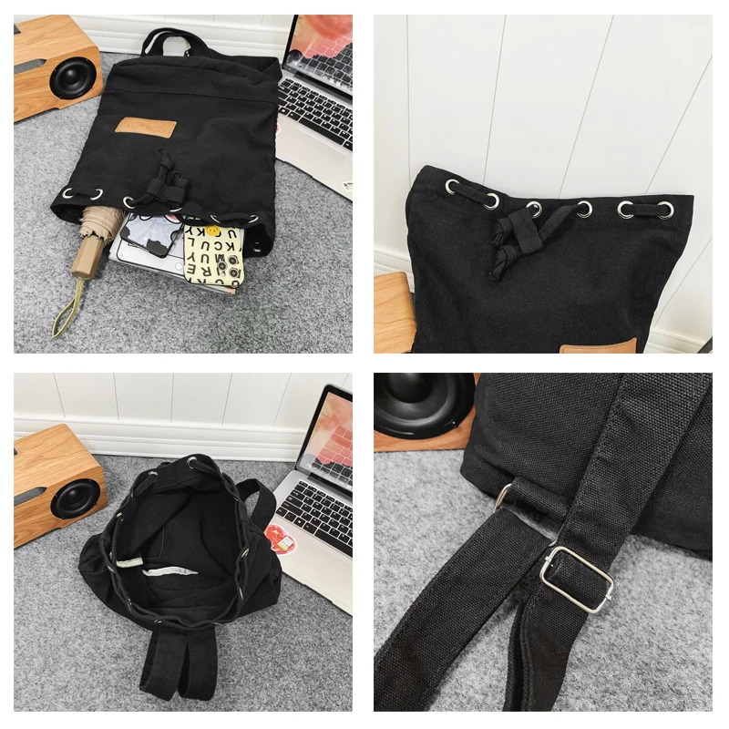 Y2K Canvas Backpacks College Shoulders Bags For Women Travel Knapsack String Packbag Vintage Rucksack Korean Fashion Mochila Ins