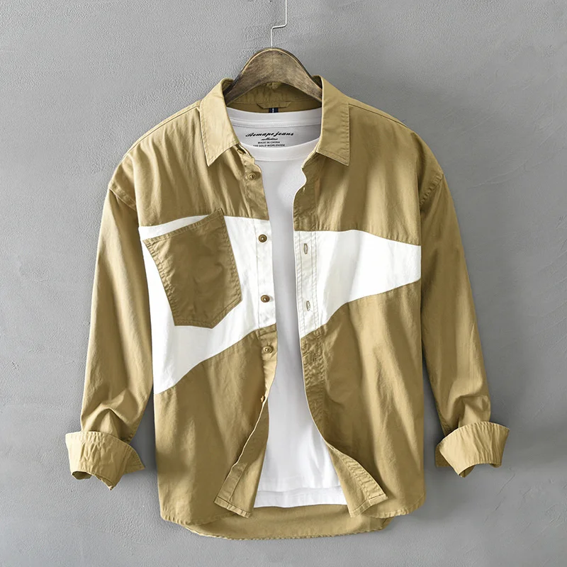 

Shirts for Men Korean Fashion Khaki Long-sleeved Comfortable Cotton Blouses Casual Single Breasted Shirt Designer Clothes Men