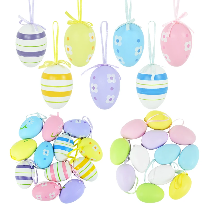 

12PC/Pack Plastic Easter Egg Painted Bird Pigeon Eggs Hanging Pendant for Home Decor Kids Toy Gifts Easter Festive Party Craft
