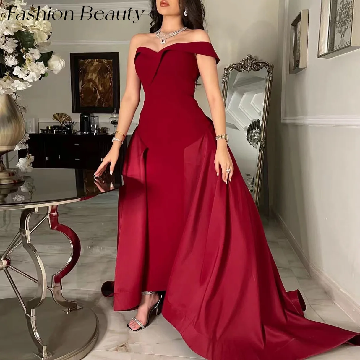 

Fashion Beauty Red Satin Evening Dresses One Shoulder Sweetheart A Line Ball Gown Prom Dress For Women 2024 вечернее платье