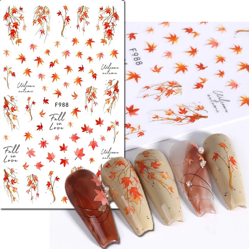Nail Art 3d Adhesive Sliders Stickers Autumn Winter Xmas Maples Leafs Decals Accessories Decoration