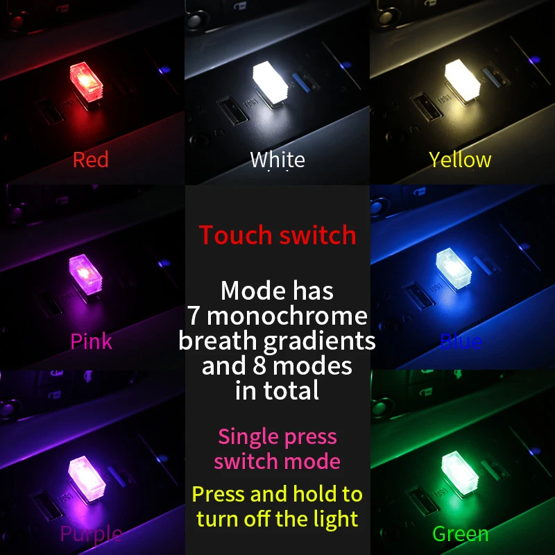 Compact USB LED Car Interior Atmosphere Light - Colorful Decorative Lamp and Emergency Lighting Accessory