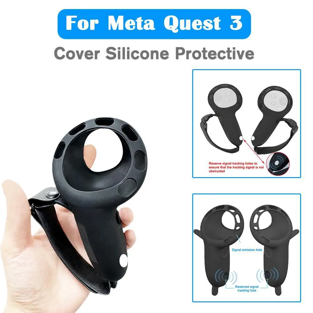 

2 PCs Upgraded Controller Grip Cover Anti-Fall Protective Handle Sleeve With Wrist Strap Compatible For Meta Quest3 Handles
