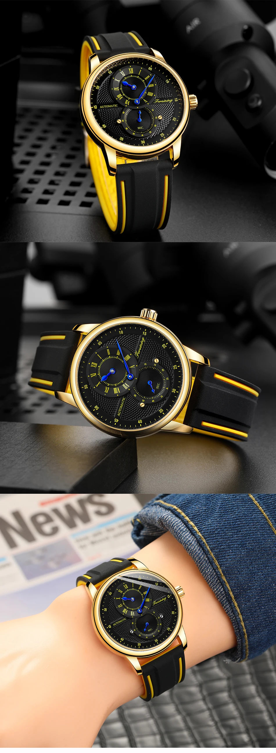 Forsining Orologio da polso automatico da uomo di lusso bianco blu Orologio meccanico impermeabile trasparente Orologio sportivo da uomo con cinturino in silicone_voghion.com