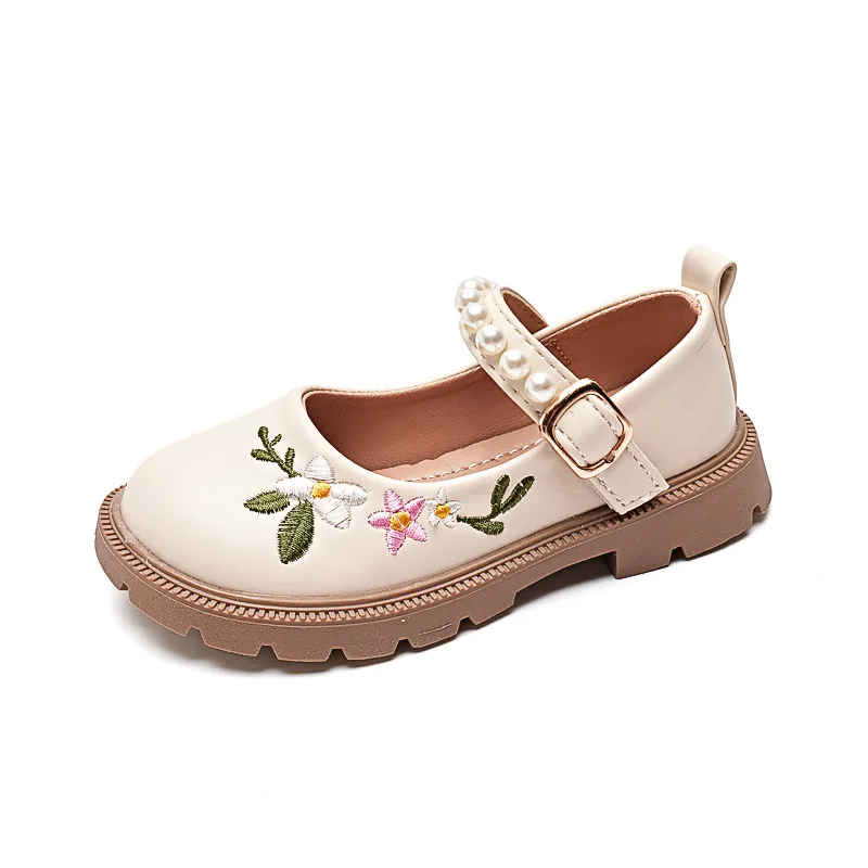 Girls Embroidery Princess Shoes 2024 Spring and Autumn Soft Bottom Children's Baby Leather Shoes Little Girl Shallow Mouth Shoes - 5