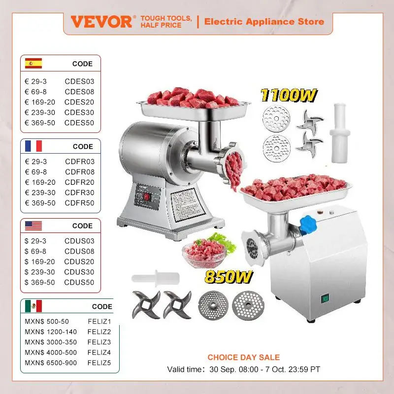 VEVOR 122 Kg/H 250 KG/H Electric Meat Mincer Chopper Heavy Duty Food Processors Kitchen Appliances Commercial Grinder Machine
