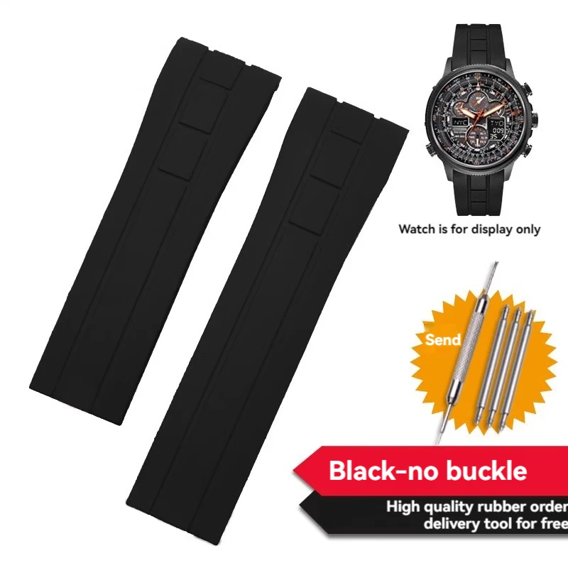 Curved End Waterproof Black Rubber Watch Strap