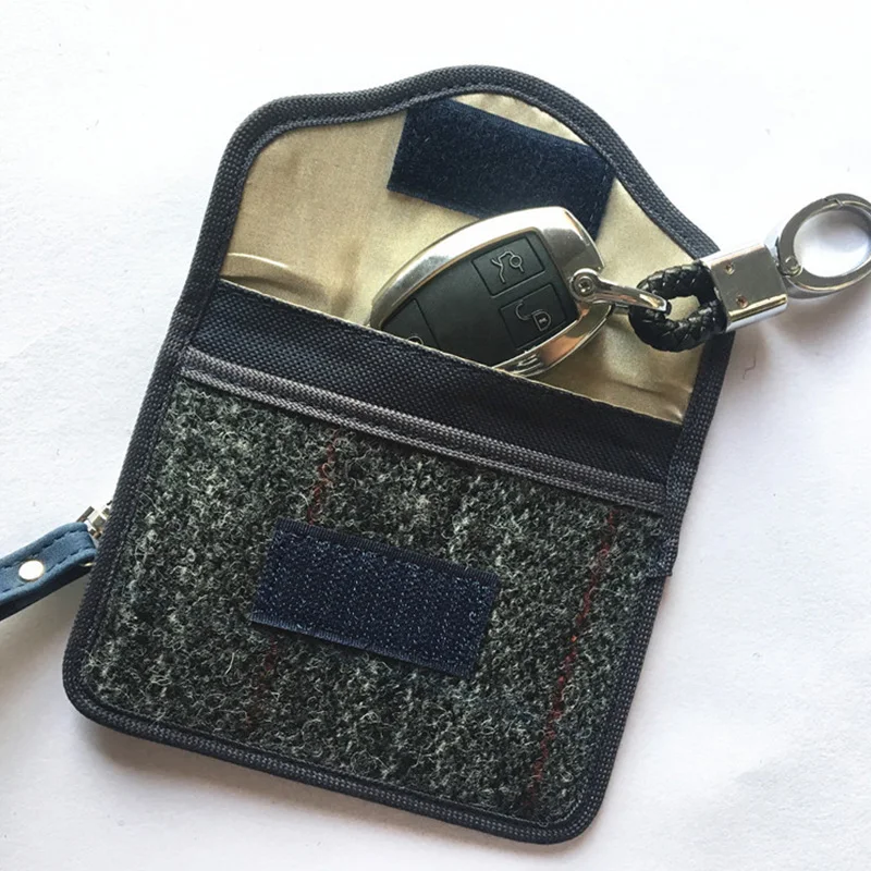 Woolen Fabric Car Key Faraday Bag RFID Anti-radiation Signal Shielding Mobile Phone Bag Double-layer Anti-magnetic Scanning  Bag 2
