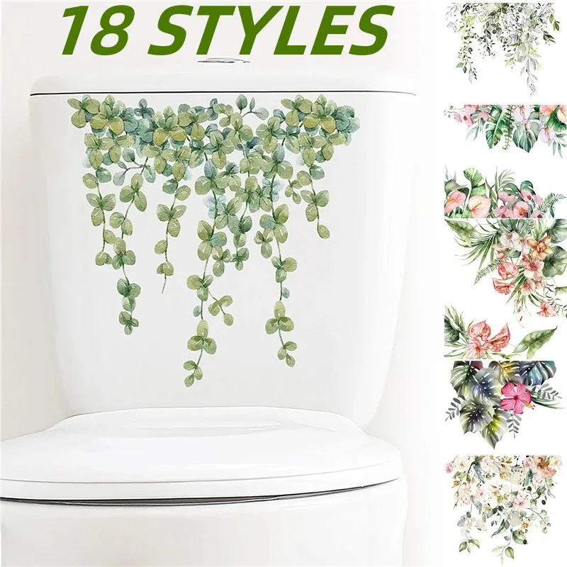 Green Plant Leaves Wall Sticker Bathroom Toilet Sticker Wc Self Adhesive Mural Beautify Flower Sealife Home Decoration Decals