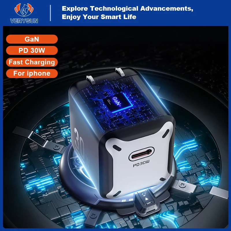 

X-Mecha Series Quick Charge Type C Phone Charging Adapter,GaN PD 30W USB Wall Charger,For iPhone 15proMax Plus Huawei Samsung Mi